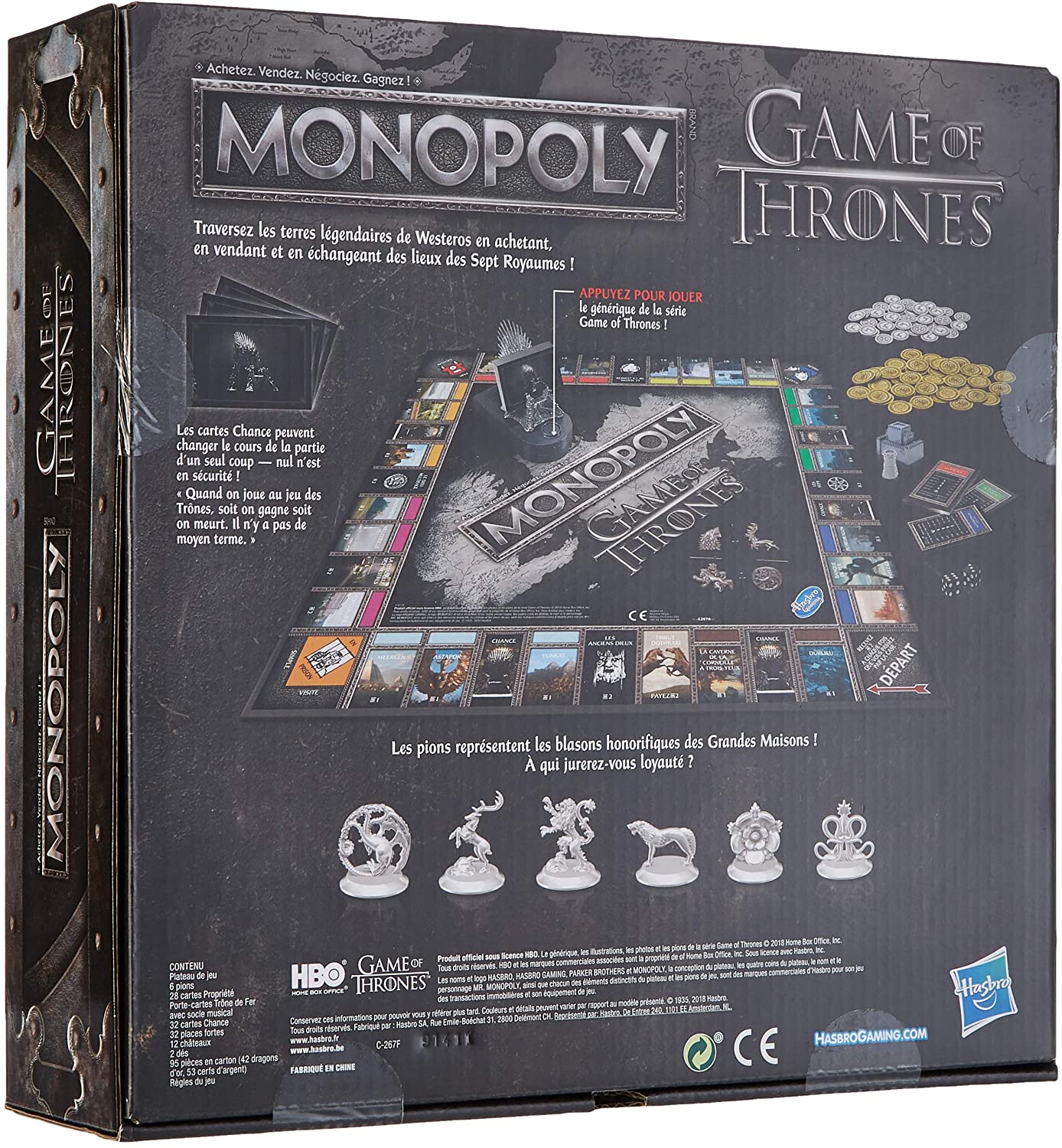 Arrière de la boite du Monopoly Game of Thrones - version 2