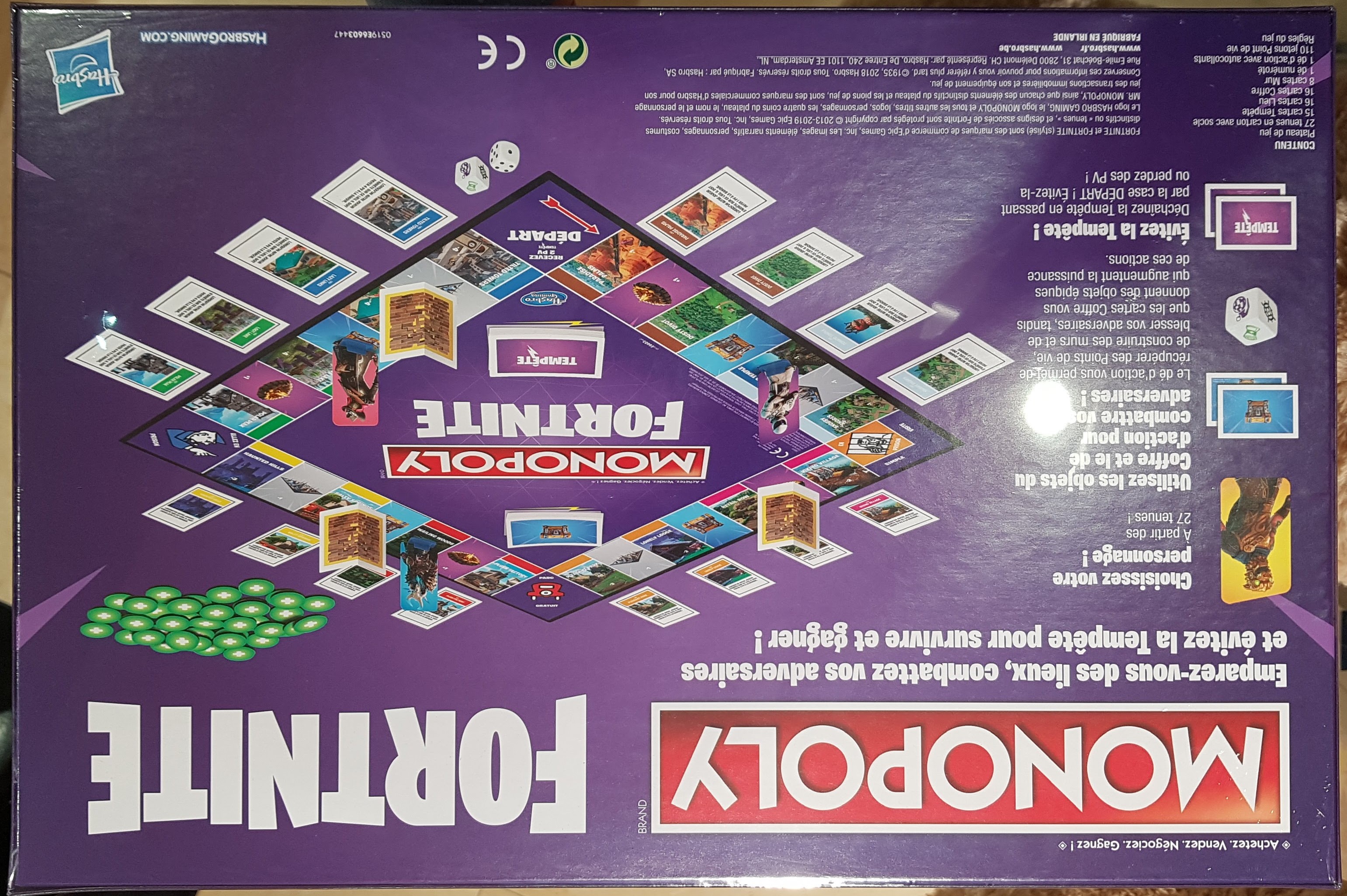 Arrière de la boite du Monopoly Fortnite nouvelle version (version 2)