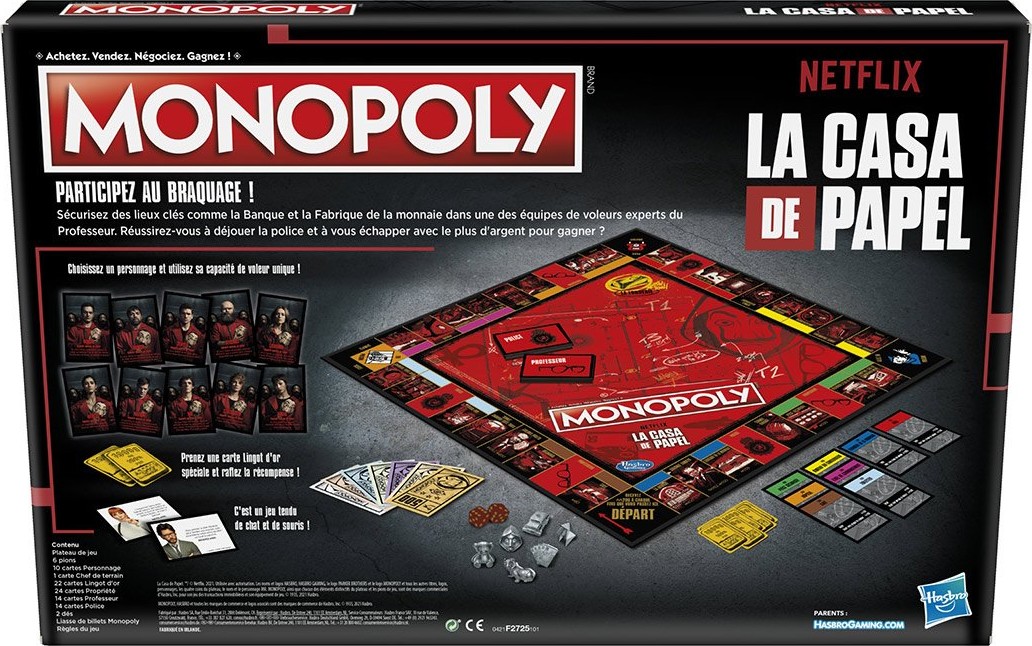 Arrière de la boite du Monopoly La Casa de Papel