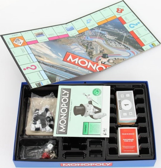 Intérieur de la boîte du Monopoly Circuit Paul Ricard