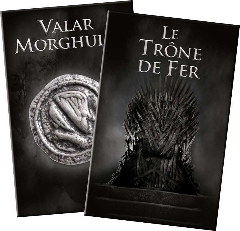 Dos des cartes « Le Trône de Fer » et « Valar Morghulis » du Monopoly Game of Thrones