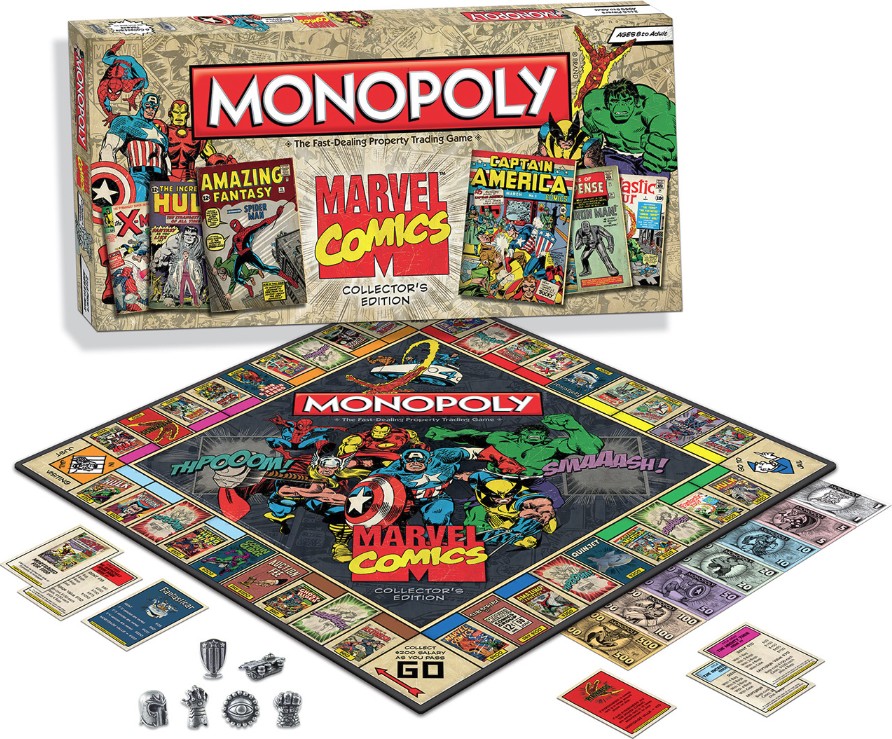 Autre image des éléments de jeu du Monopoly Marvel Comics