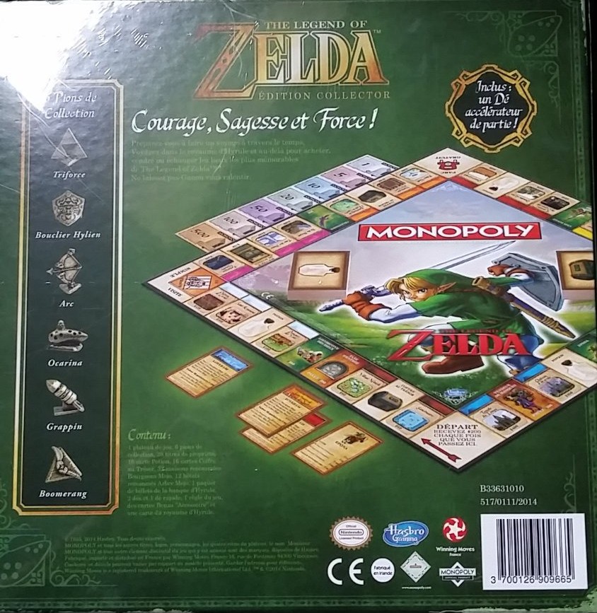 Arrière de la boite du Monopoly Zelda : édition en français