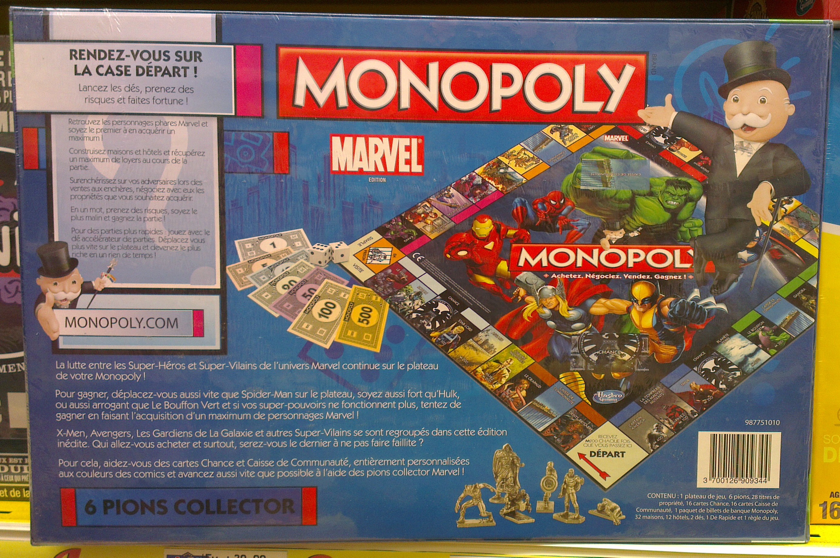Arrière de la boite du Monopoly Marvel