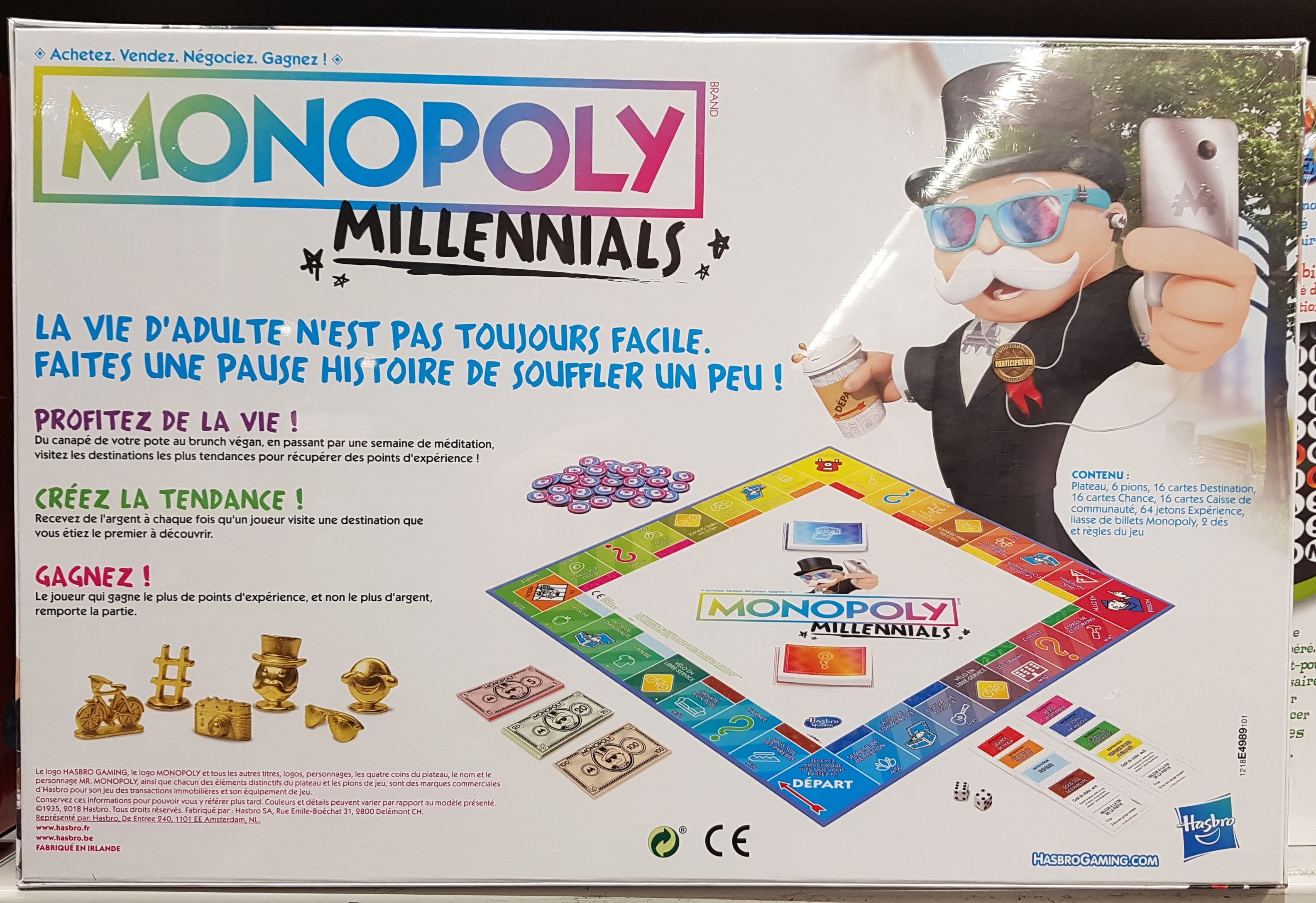 Arrière de la boite du Monopoly Millennials