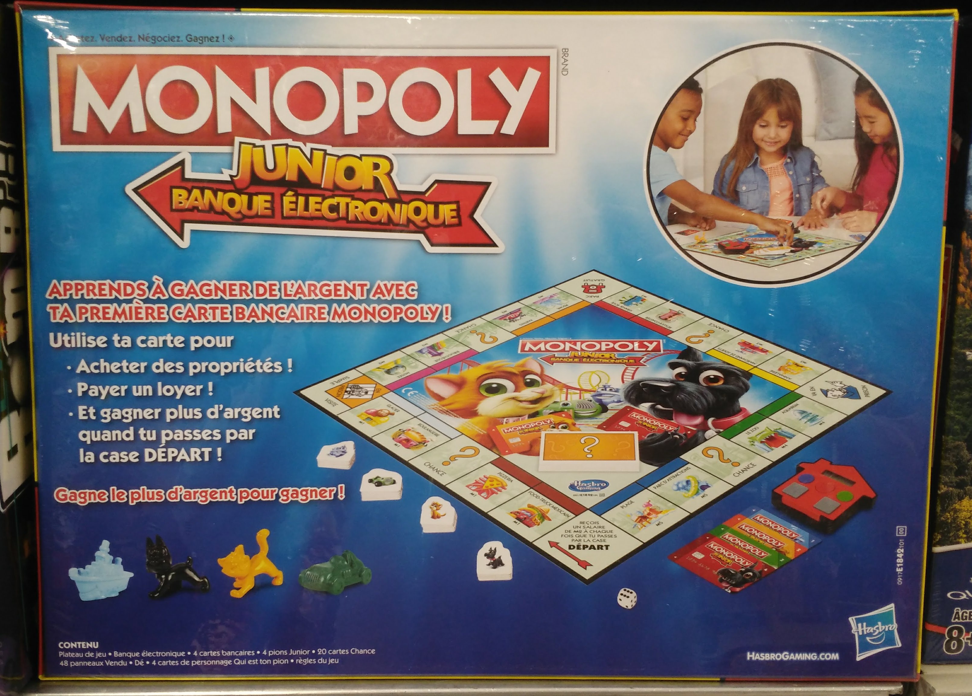 Arrière de la boite du Monopoly Junior - Banque électronique 2018