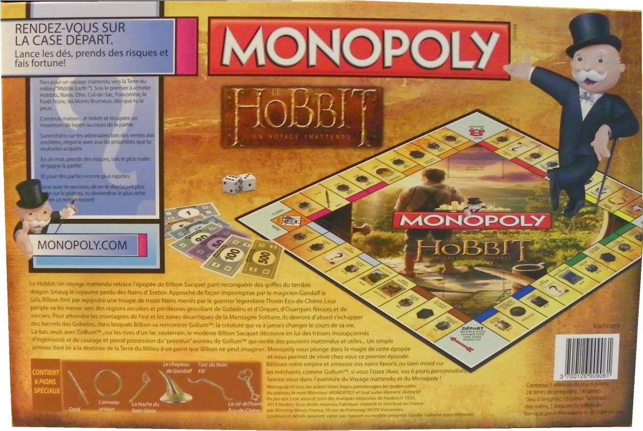 Arrière de la boite du Monopoly Le Hobbit - Un Voyage Inattendu