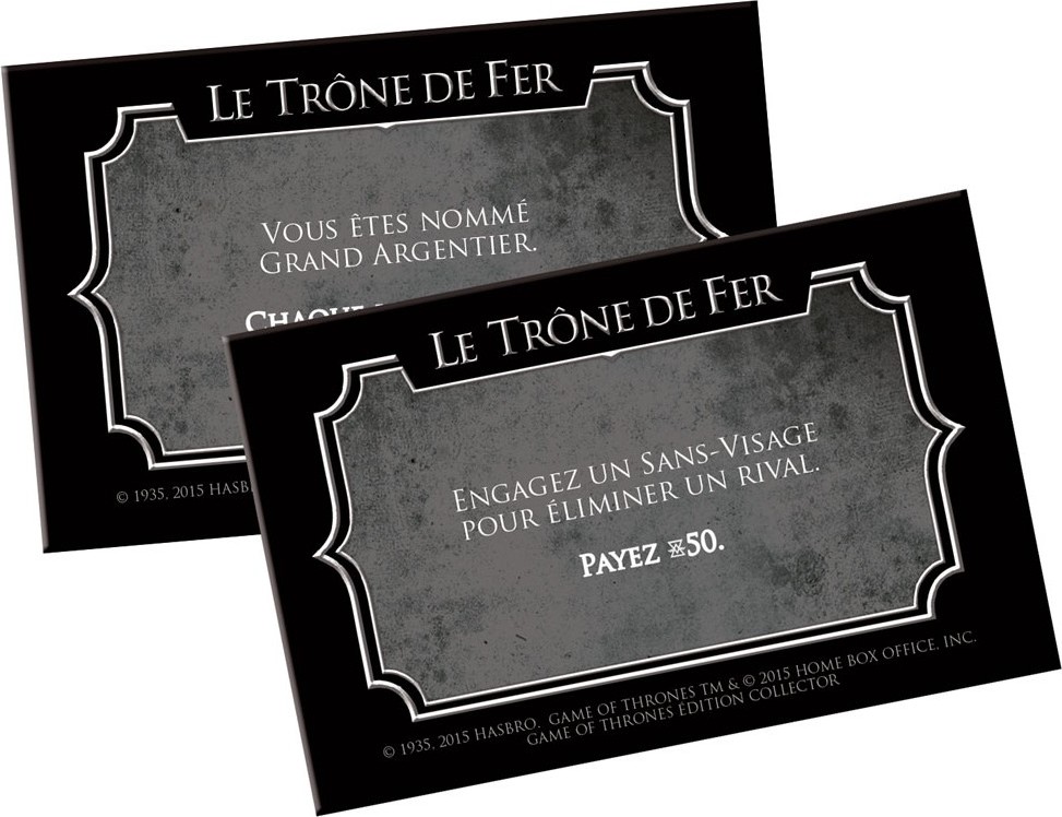 Carte chance du Monopoly Game of Thrones