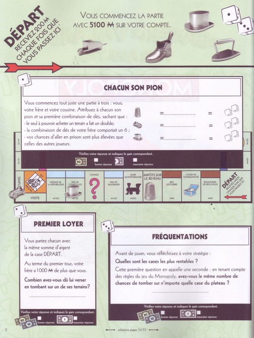 Première page du cahier Monopoly