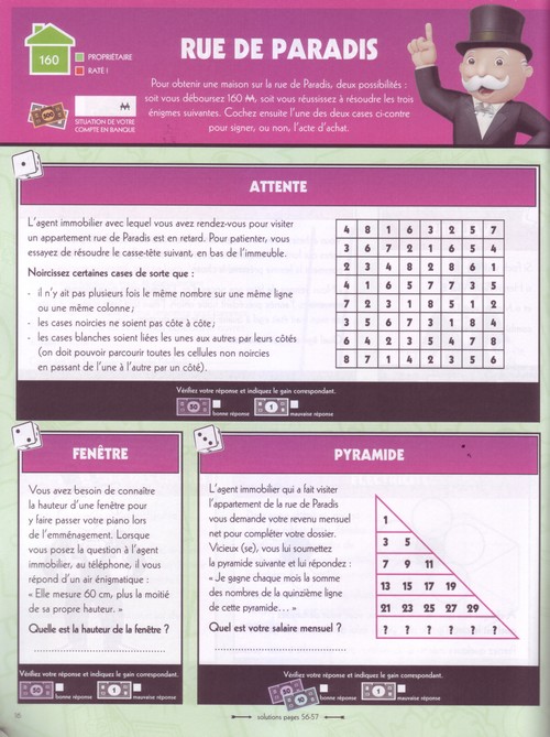 Autre page du cahier Monopoly