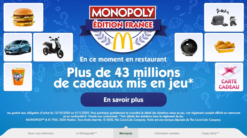 Ecran du jeu Monopoly McDonald's