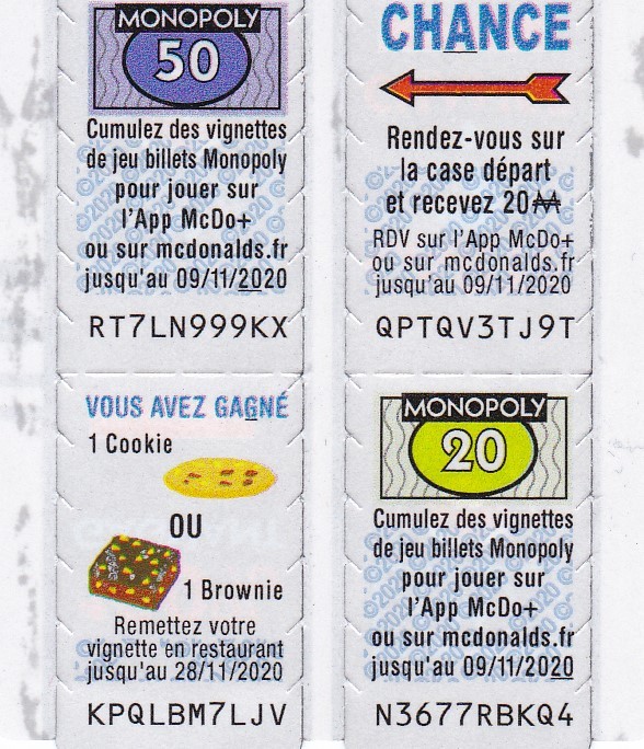 Exemple de vignettes du jeu Monopoly McDonald's